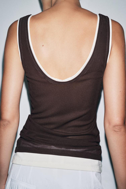 ZARA ФУТБОЛКА С ДВОЙНЫМИ БРЕТЕЛЯМИ, КОРИЧНЕВЫЙ