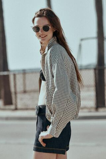 ZARA БОМБЕР В КЛЕТКУ, ЧЕРНЫЙ/ЭКРЮ