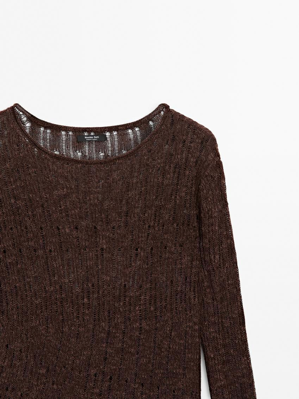 Massimo Dutti Асимметричный свитер ажурной вязки, пестро-коричневый