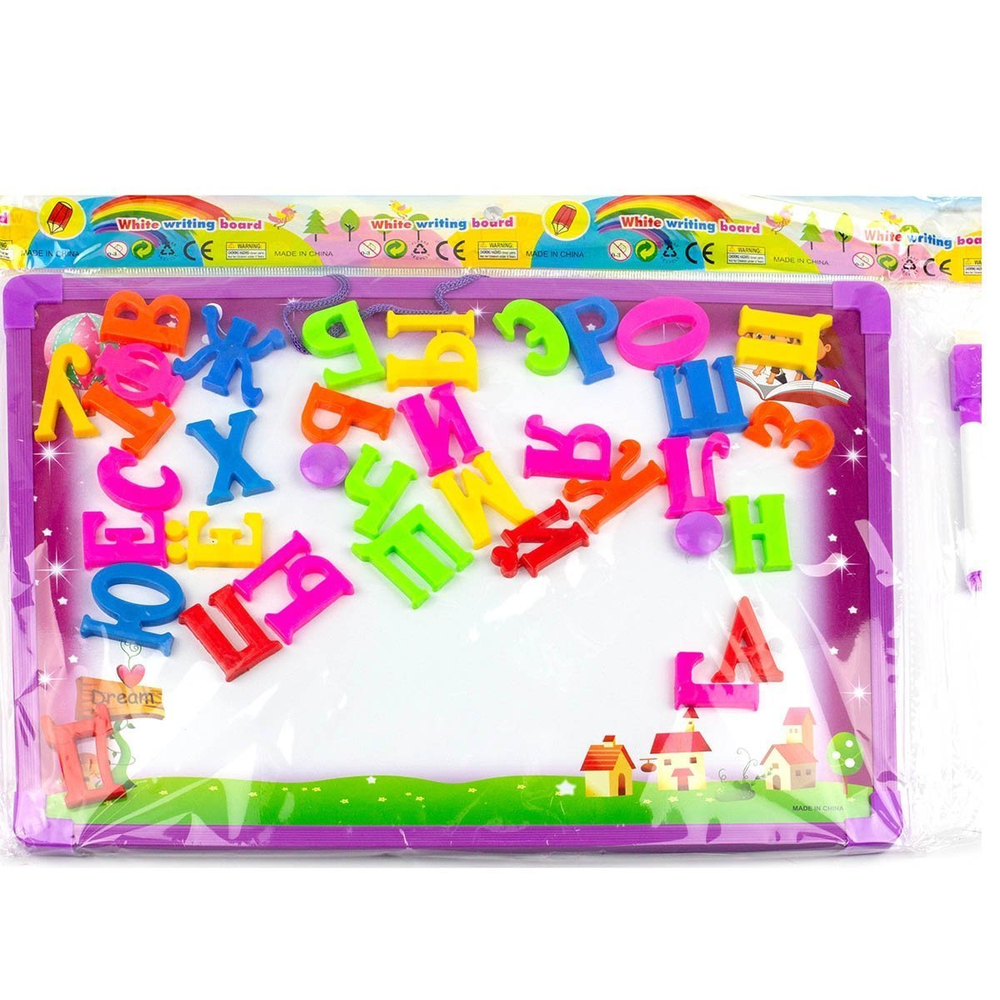 Доска магнитно-маркерная Alingar, 250х350 мм, "Алфавит", магнитный алфавит, маркер с губкой, 2 магнита, ассорти