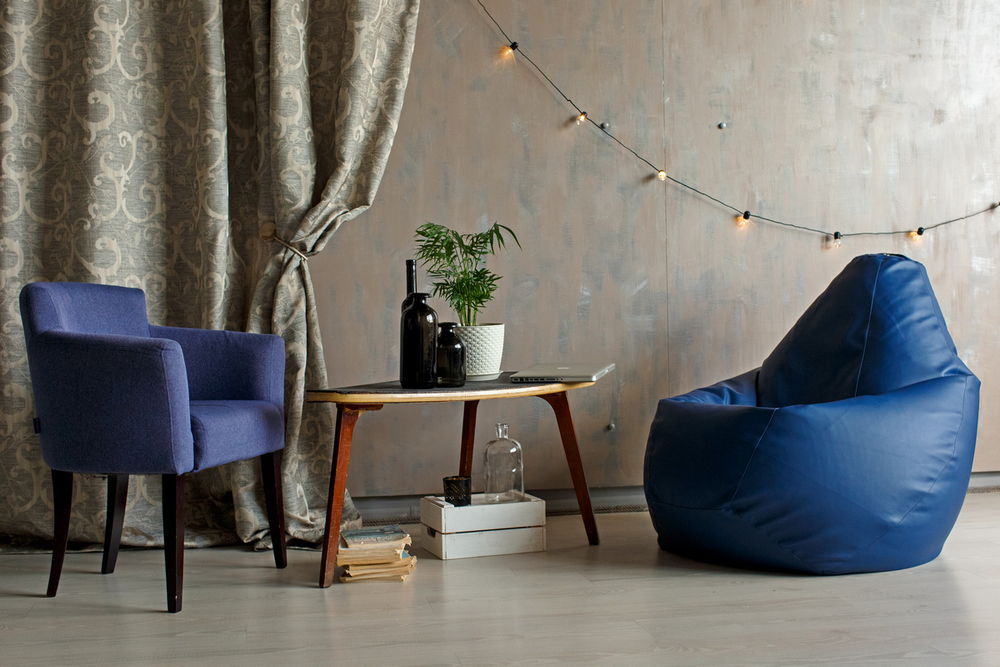 Кресло Мешок Груша Синяя ЭкоКожа (2XL, Классический)