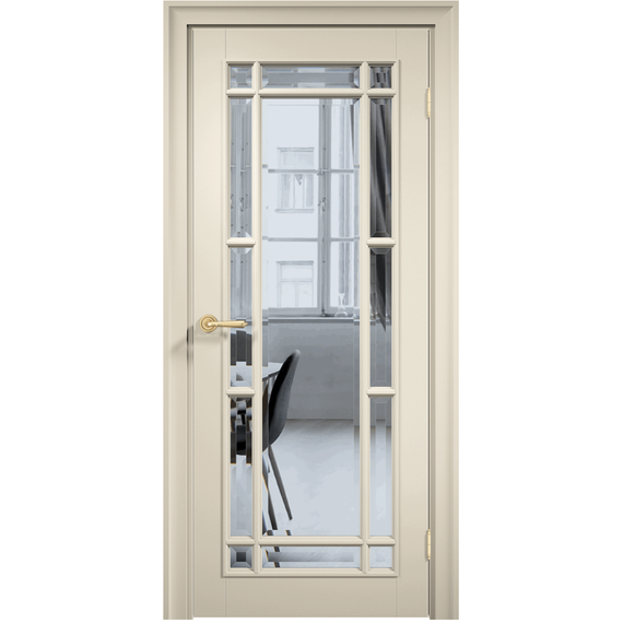 Фото межкомнатной двери эмаль Дверцов Брессо 4 цвет жемчужно-белый RAL 1013 остеклённая