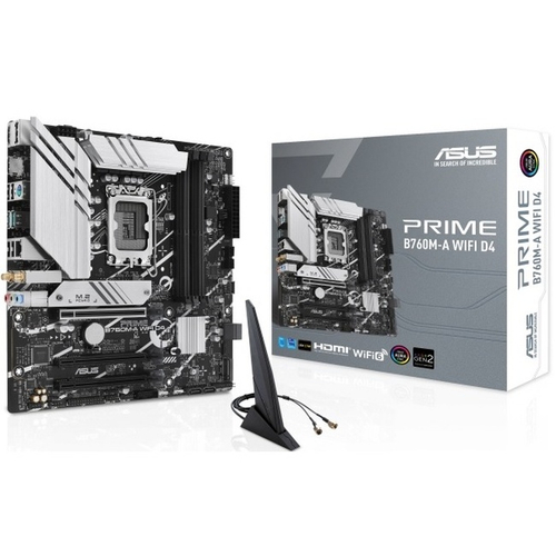 Материнская плата ASUS PRIME B760M-A WIFI D4 (LGA1700/B760/4xDDR4/3xPCI-Ex16/2xM.2/SB7.1/GLAN/Wi-Fi/BT/DP/2хHDMI/mATX)