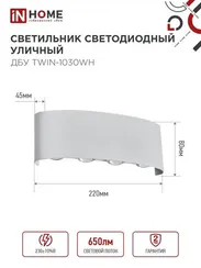 Светильник уличный светодиодный ДБУ TWIN-1030WH 10Вт 3000К IP54 белый IN HOME