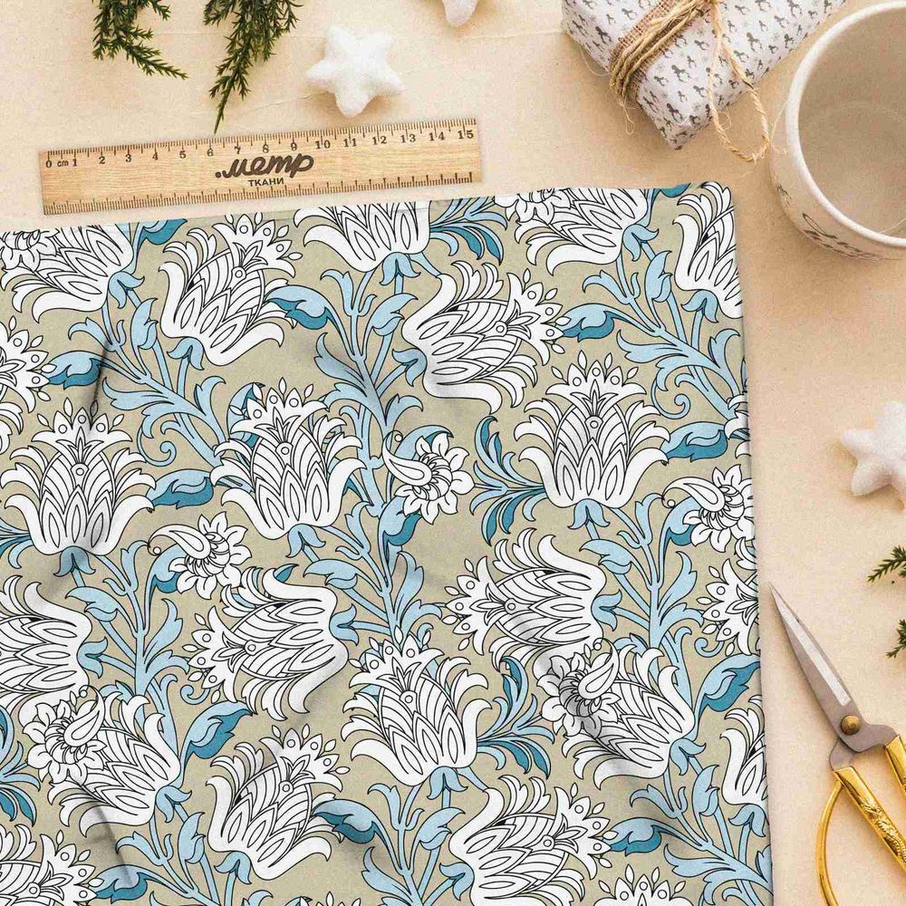 Ткань ниагара нежные листья цветов