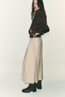 ZARA ЮБКА МИДИ С РЕМНЕМ, МЯГКИЙ КАШТАНОВЫЙ