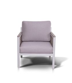 "Сан Ремо" кресло плетеное из роупа садовое, каркас алюминий белый, роуп бежевый, ткань бежевая