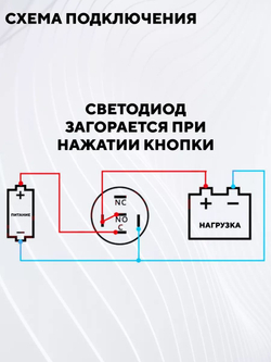 Кнопка для монтажа на корпус металлическая с индикатором (12-24 В, 16 мм)