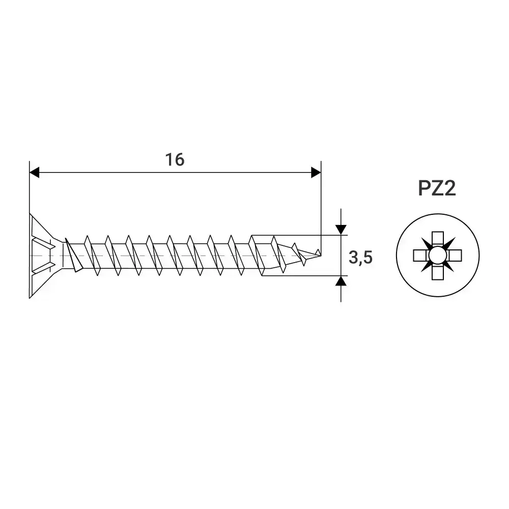 Саморез по дереву (шуруп) 3,5х16 мм, потайная головка, крестообразный шлиц PZ2, 500 шт