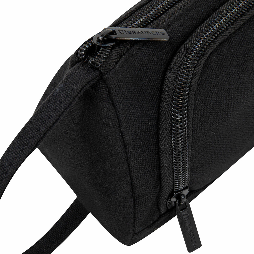 Пенал-косметичка BRAUBERG с ручкой 1 откидная планка полиэстер 22x10х8 см Black (2 штуки в упаковке)
