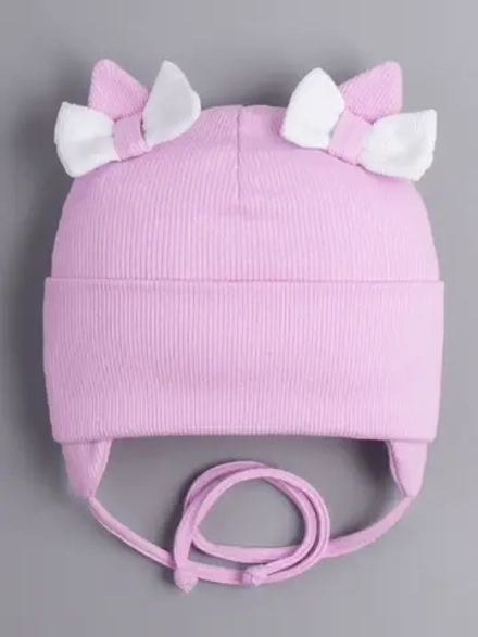 Шапка с ушками для девочки трикотажная на завязках