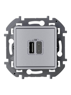 Устройство зарядное Inspiria с 2-мя USB разьемами A и C 240В/5В 3000мА алюм. IEK 673762