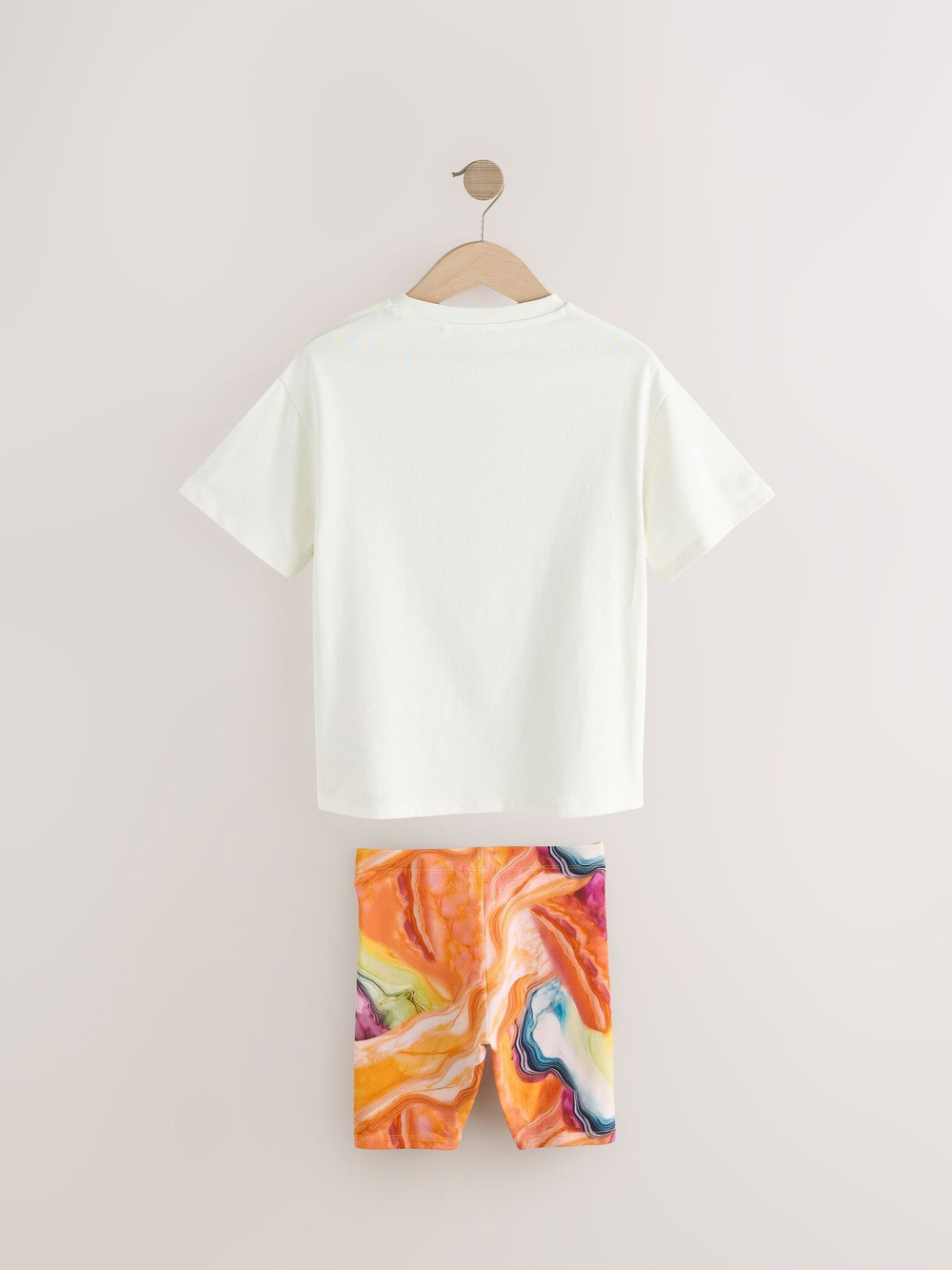 Футболка и шорты-велосипедки в комплекте для девочки Next E45-359, Бежевый, Оранжевый