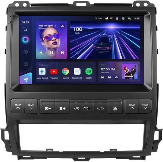 Магнитола для Lexus GX470 J120, Toyota Land Cruiser Prado 120 (климат на ШГУ, рамка тип 1) - Teyes CC3 на Android 10, QLED, ТОП процессор, 4Гб+32Гб, CarPlay, 4G SIM-слот