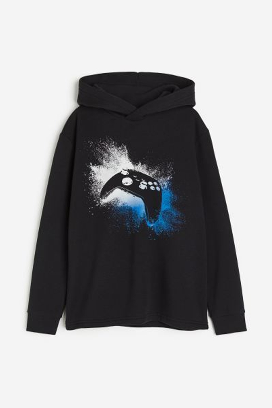 H&M Толстовка с принтом и капюшоном, черный