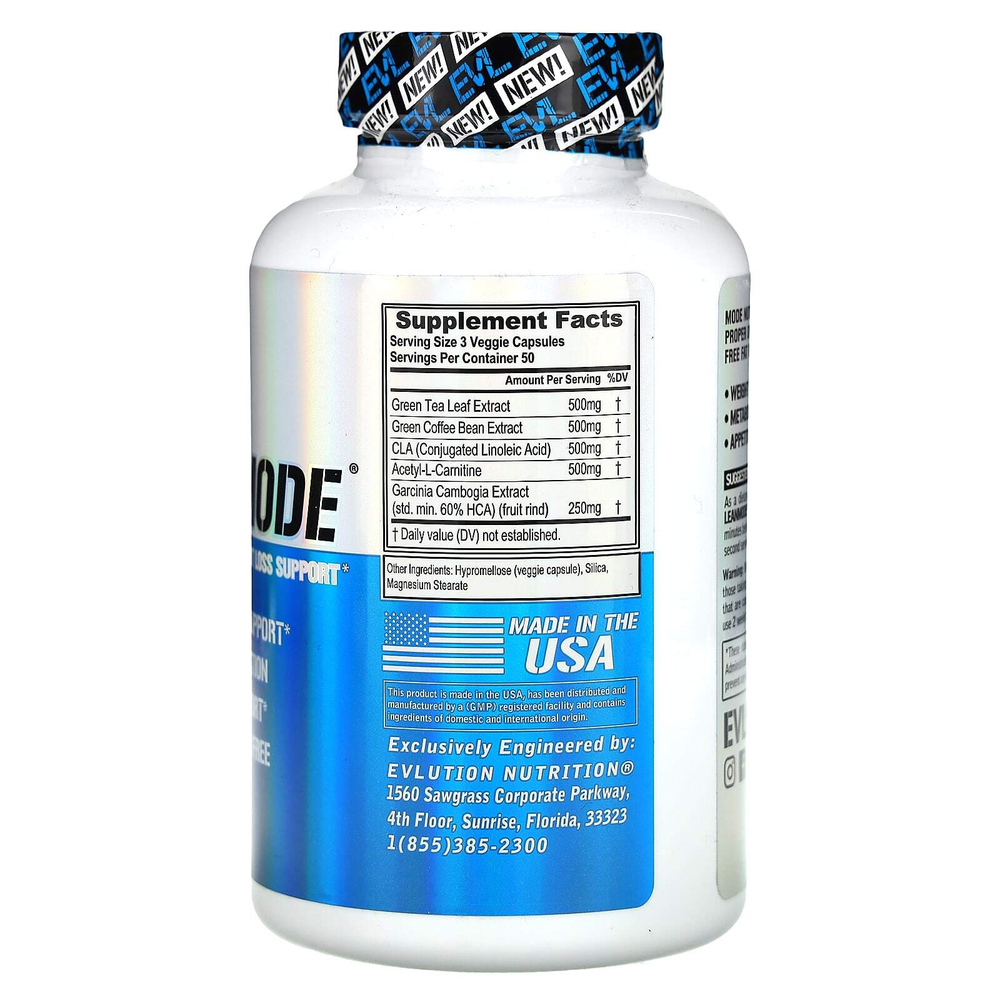EVLution Nutrition, LeanMode, добавка для поддержки снижения веса без стимуляторов, 150 растительных капсул