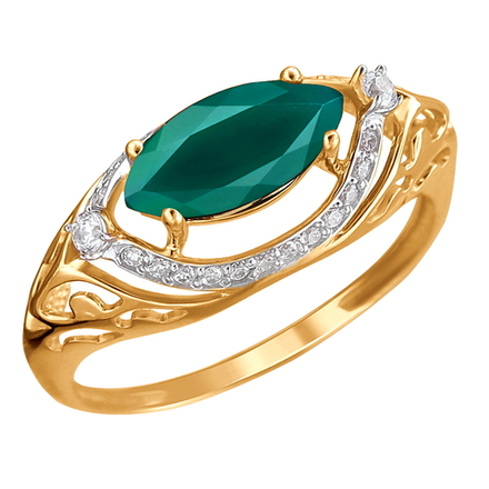 Кольцо с зелёным агатом из красного золота 585 пробы JA-R-12173Р-8