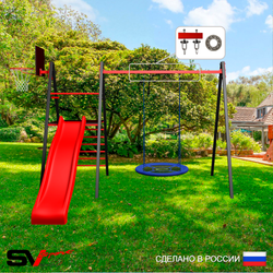 Уличные качели Sv Sport Maxi с горкой УК126.1КП1 (4.0м/Щит баскет/Гнездо Оксф. 100см/Подвесы на подш 1к)