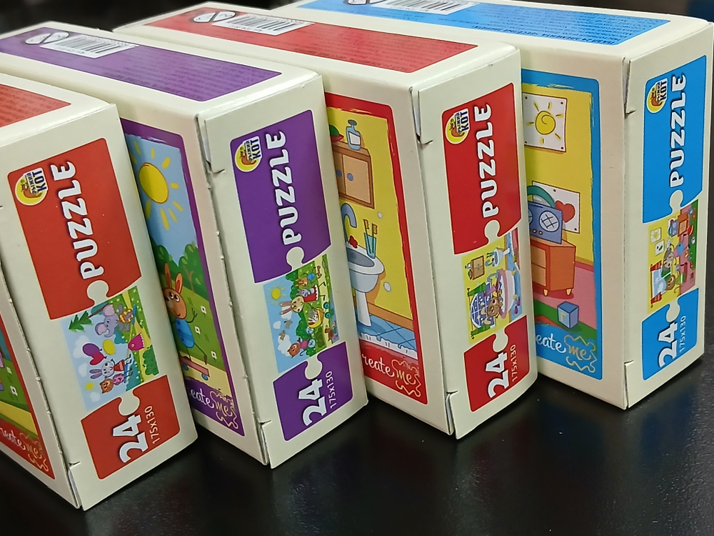 Пазл 24 деталей, "Весёлые зверята", Рыжий Кот в комплекте 4 шт, арт.П24-9912, картонная основа, от 3 лет