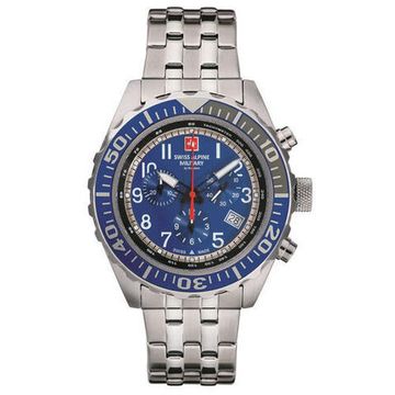 С браслетом Мужские наручные часы с серебряным браслетом Swiss Alpine Military 7076.9135 chrono 44mm 10ATM
