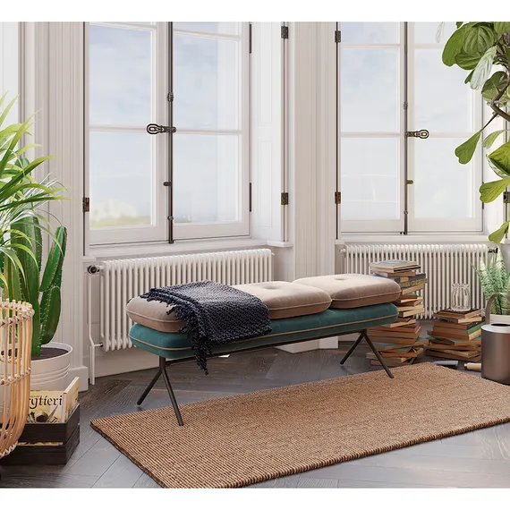 Банкетка Pea, велюр, бежевая/сине-зеленая