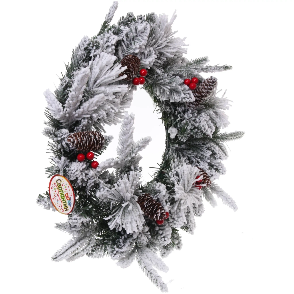 Венок хвойный новогодний «Снежное кружево» 50 см, резина, леска, ПВХ (SQ1010A-50)