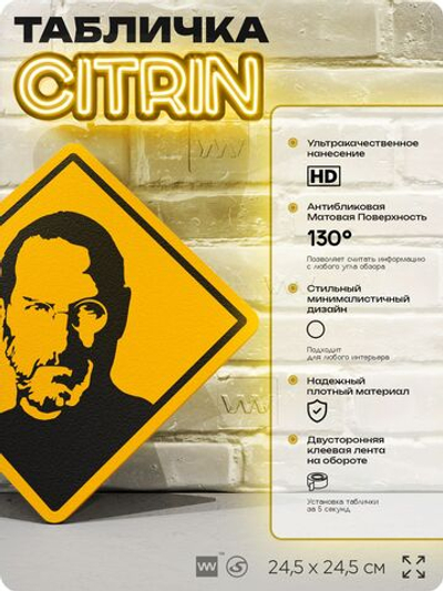 Табличка декоративная "Стив Джобс" на дверь и стену, прикольная штука в подарок, декоративный знак, 24,5х24,5 см, пластиковая, Айдентика Технолоджи