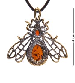 AM-3903 Подвеска «Жук Майский Лето» (латунь, янтарь)