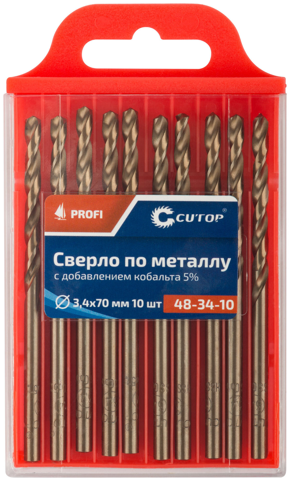 Сверло по металлу Cutop Profi с кобальтом 5%, 3,4 x 70 мм (10 шт) 48-34-10