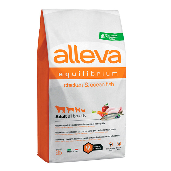 Полнорационный корм Alleva Equilibrium All Day, для собак всех пород, рыба/курица, 2 кг