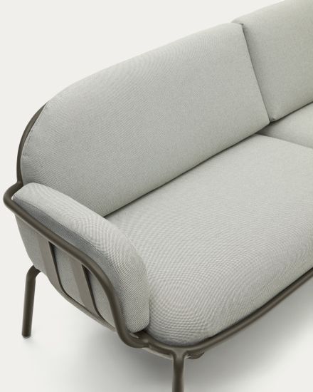Уличный диван Joncols из серой ткани и зеленым алюминиевым каркасом 225 см