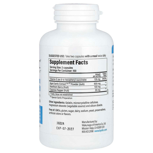 Kyolic, Выдержанный экстракт чеснока, здоровье кровообращения, формула 106, 200 капсул