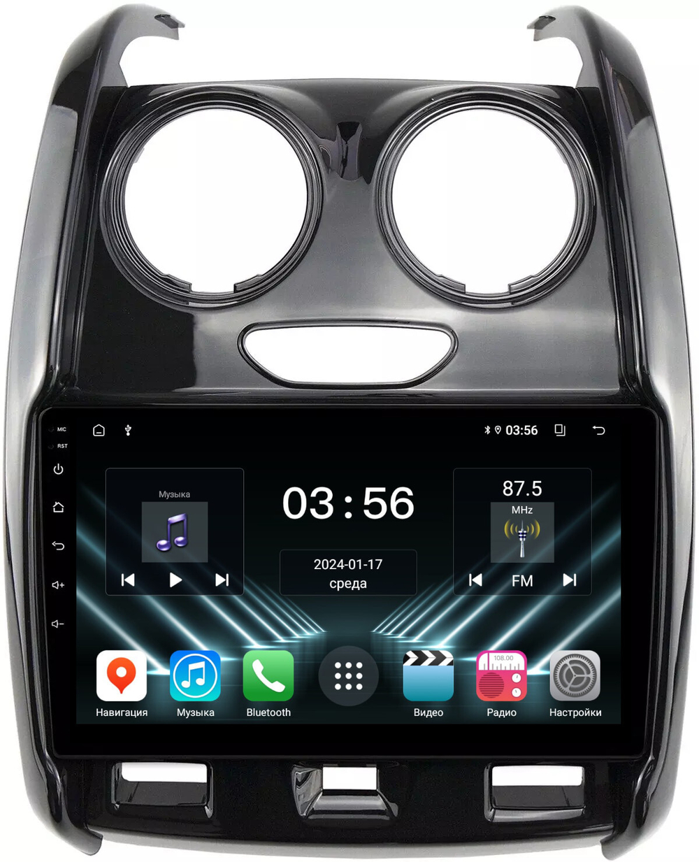 Магнитола для Renault Duster 1 2015-2020, Lada Largus 2021+ (мультируль/джойстик, рамка большая глянец) - FarCar DX3008M монитор 9" IPS на Android 13, 4+64Гб, CarPlay