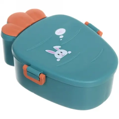 Ланч-бокс пластиковый «Морковка» (3 отделения, ложка,вилка) 20*15см, морская волна