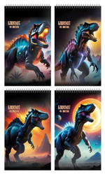 Блокнот А7 40л. клет. "Космические динозавры" греб. мел. карт., спл. Уф-лак (Schoolformat)