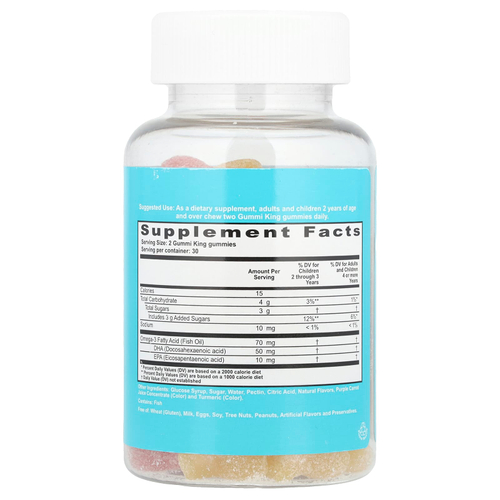 GummiKing, омега-3 ДГК и ЭПК для детей, со вкусом клубники, апельсина и лимона, 60 жевательных таблеток (35 мг в 1 жевательной таблетке)