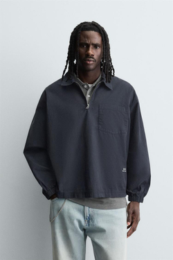 ZARA ДЖИНСОВАЯ РУБАШКА-ПОЛО НА МОЛНИИ, СИНИЙ