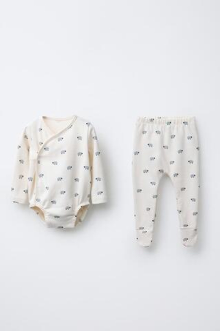 ZARA НАБОР БОДИ И ПОЛЗУНКОВ «ОВЕЧКИ», ЭКРЮ