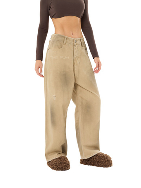 Бежевые широкие джинсы-трансформеры