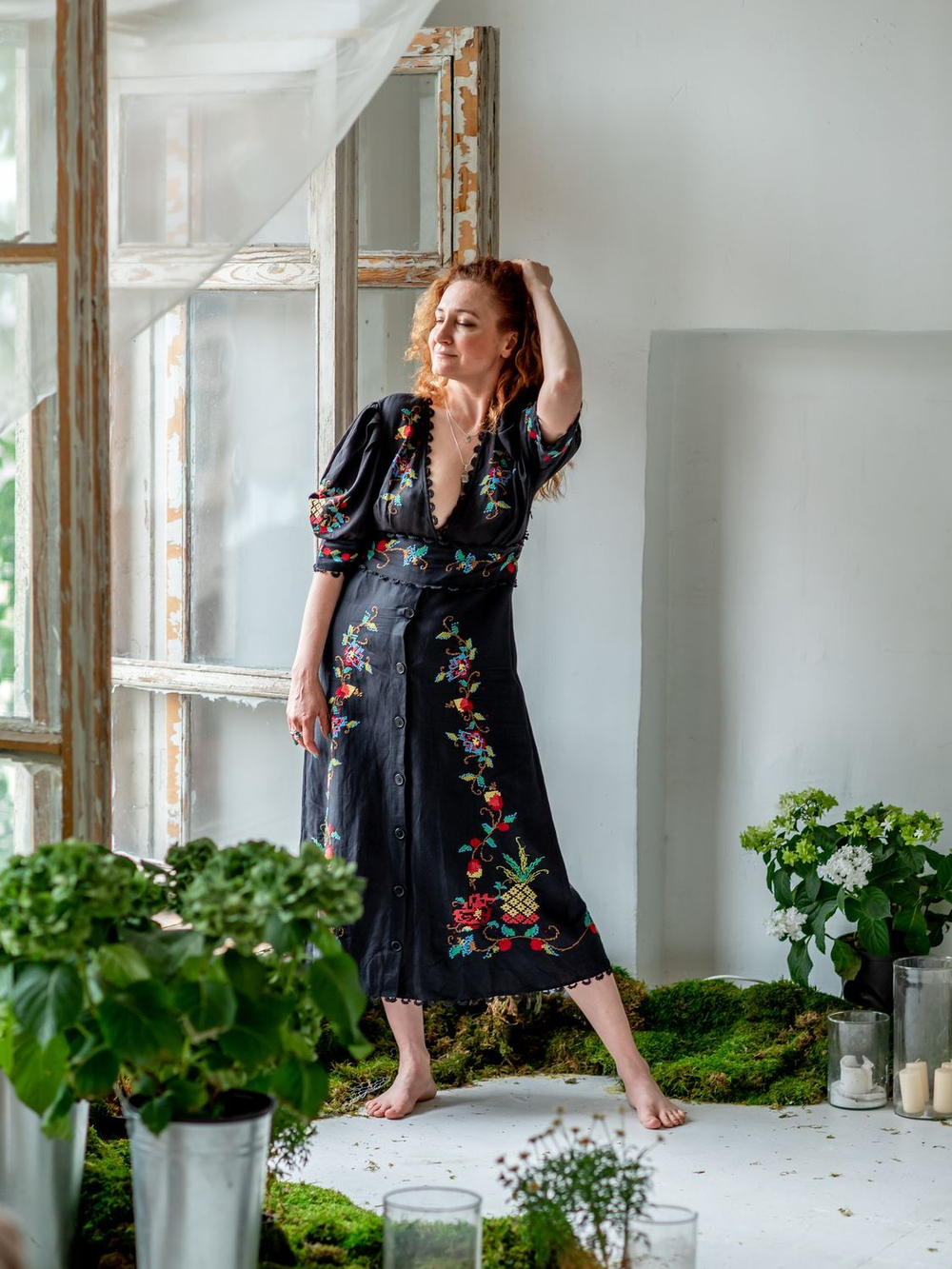 Бохо платье черное с вышивкой