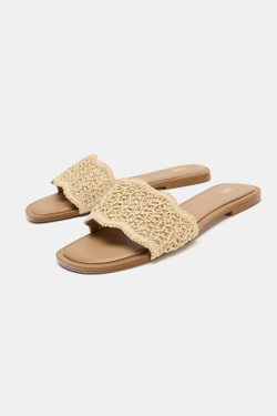 ZARA ШЛЕПАНЦЫ С ПЕРФОРАЦИЕЙ, ЗОЛОТИСТЫЙ