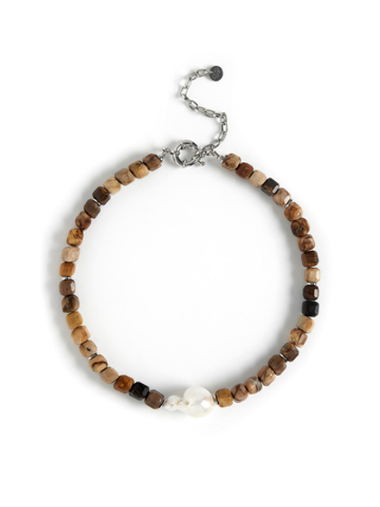 Колье "Pearl caramel " Silver тигровый глаз