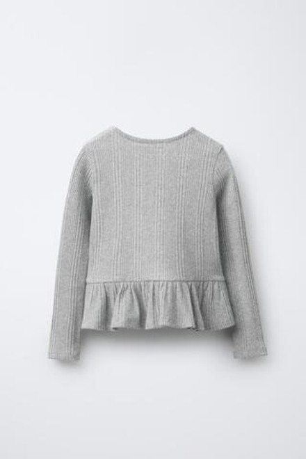 ZARA ФУТБОЛКА В РУБЧИК SOFT TOUCH С БАНТАМИ, СЕРЫЙ МЕЛАНЖ