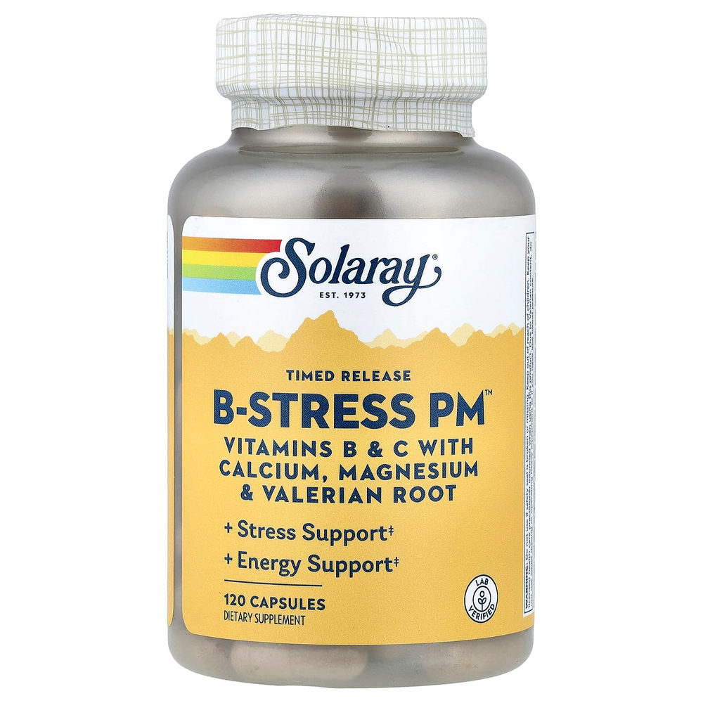 Solaray, витамин B-Stress PM™ с медленным высвобождением, 120 капсул