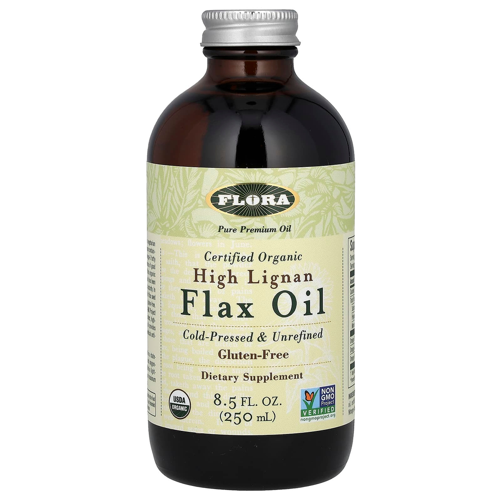 Flora, сертифицированное органическое льняное масло с высоким содержанием лигнана, 250 мл (8,5 жидк. унции)