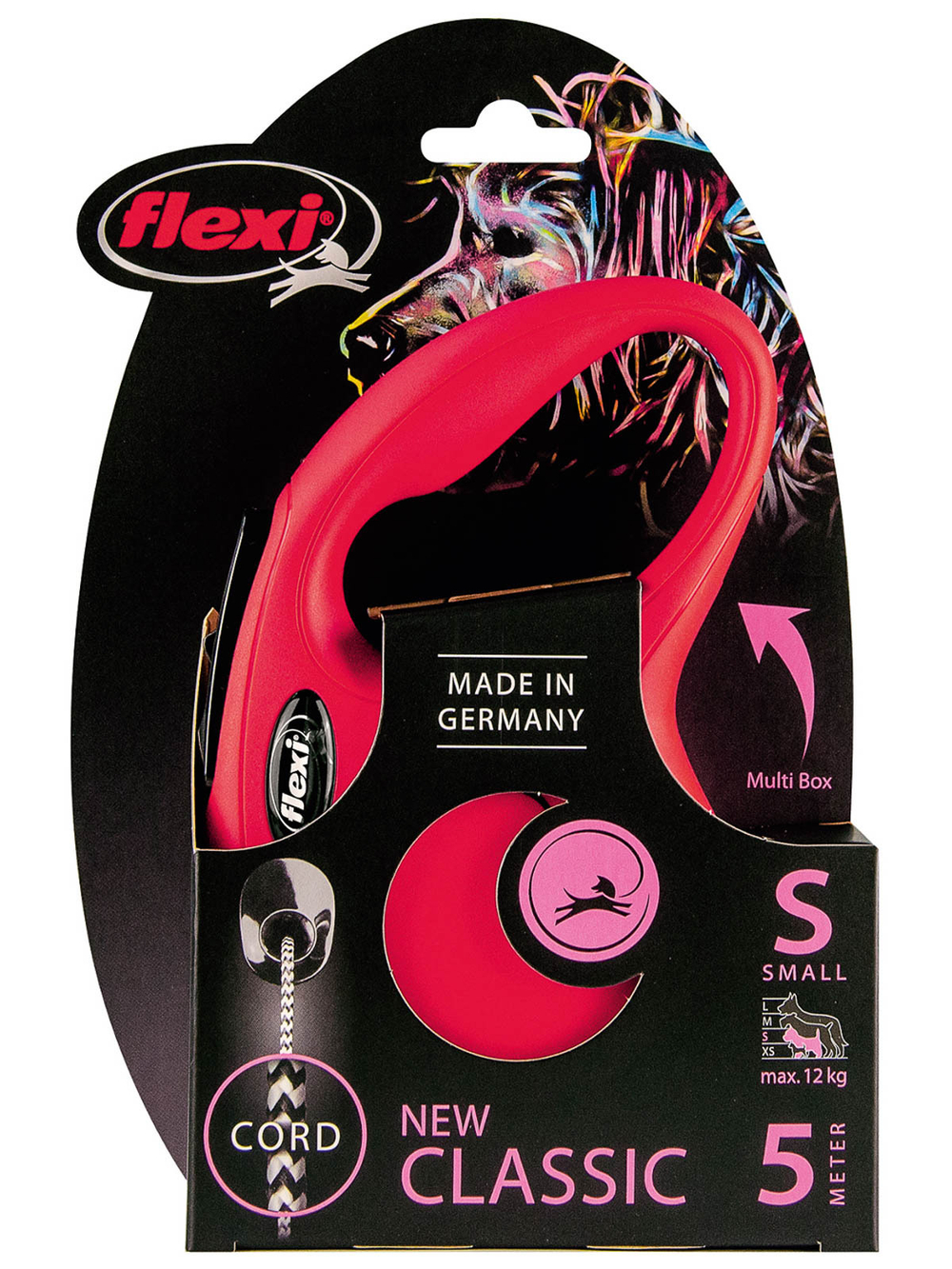 Поводок-рулетка Flexi New Classic S. Трос 5 м. для собак до 12 кг. Красный