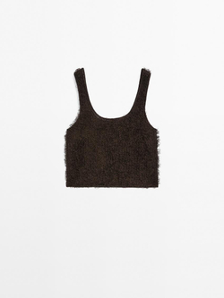 Massimo Dutti Топ из пряжи букле, шоколадно-коричневый