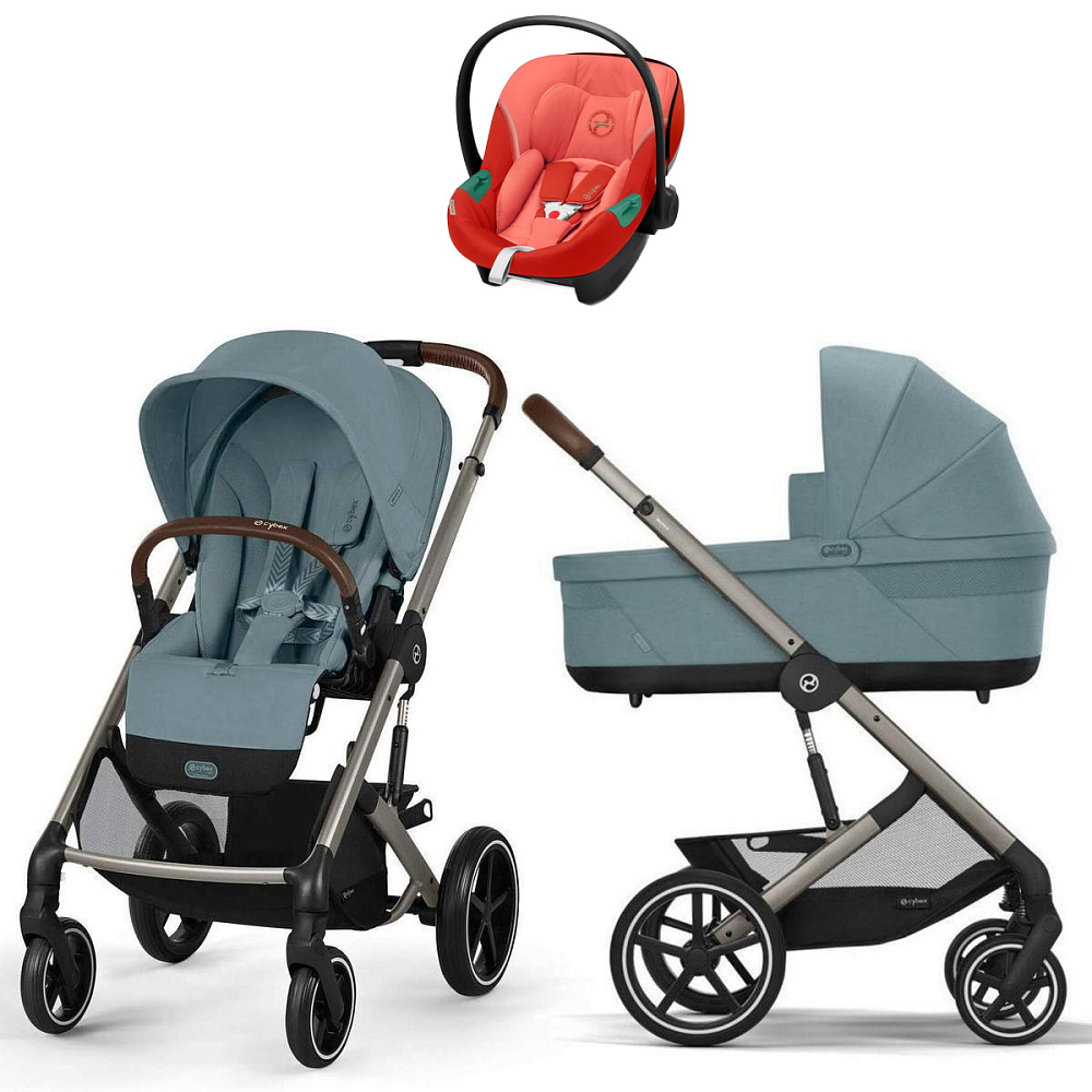 Коляска Cybex Balios S Lux TPE complete Aton S2 Hibiscus Red Base One 4 в 1 Stormy Blue с дождевиками