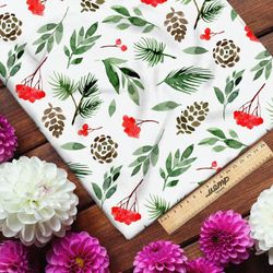 Ткань дюспо рябина с шишками и листьями