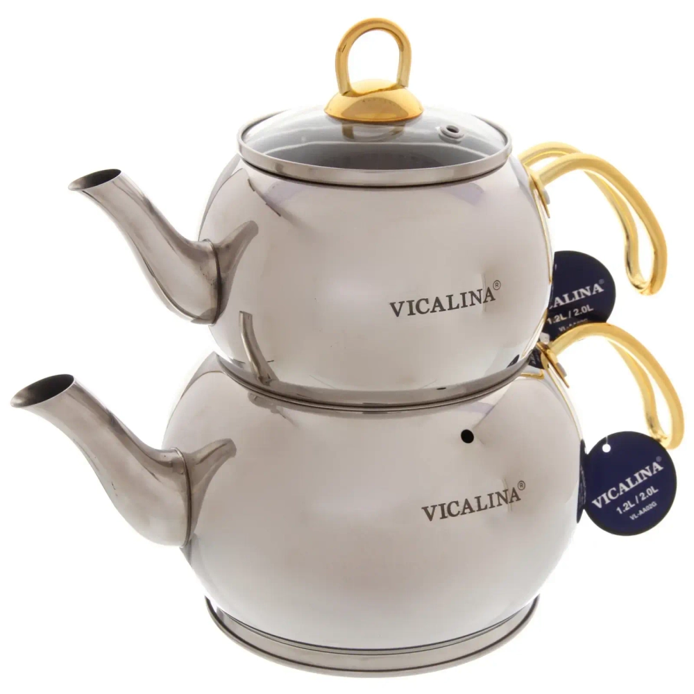 Чайник двойной турецкий 1,2+2л «Vicalina» серебрянный VL-AA02G